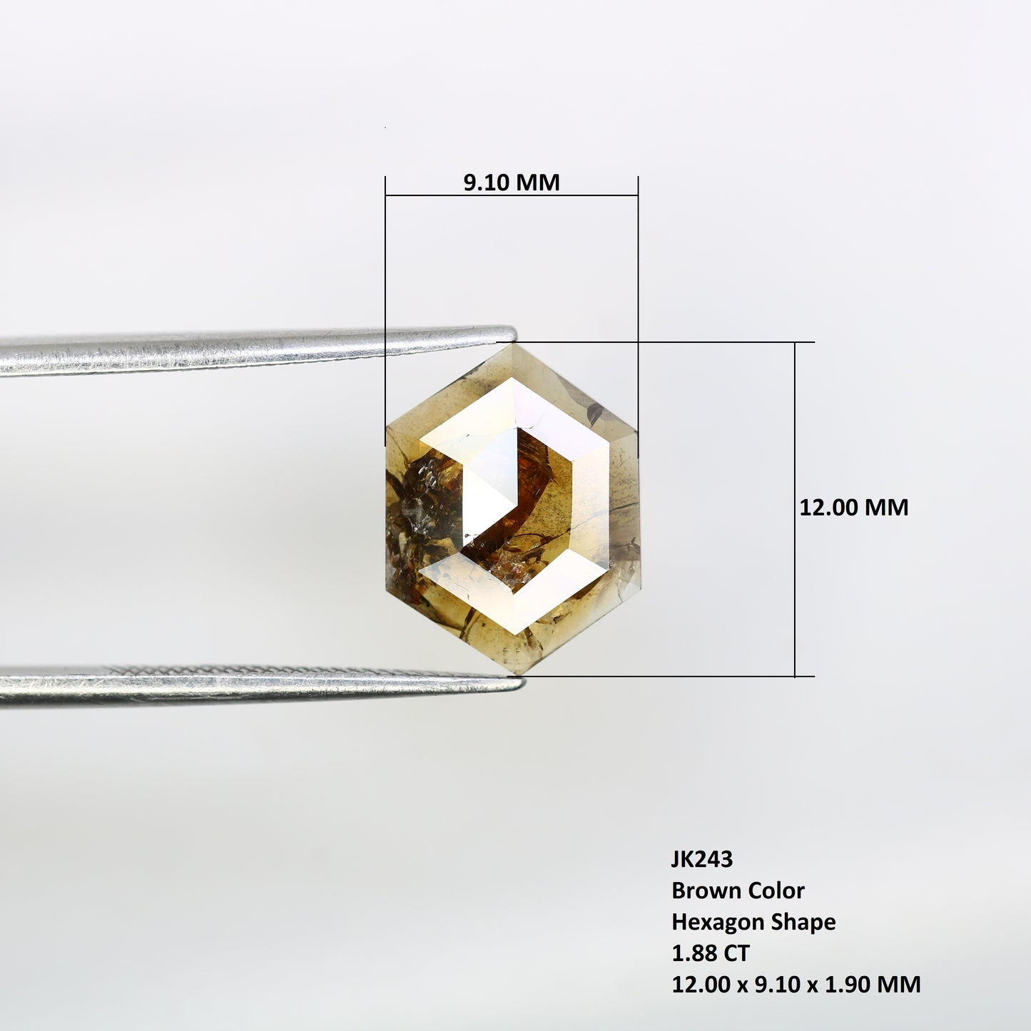 1.88 Carat 12.00 MM Hexagon Shaped Natural Brown Diamond For Promise Ring