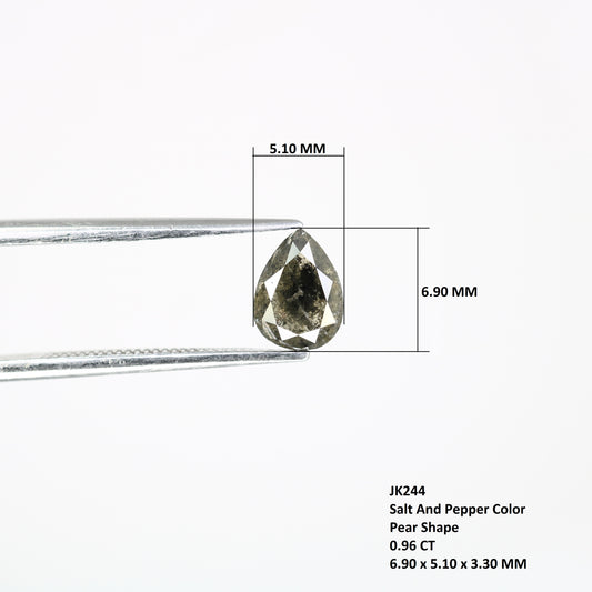 0.96 Carat Loose Pear Cut Salt And Pepper 6.90 MM Diamond For Promise Ring