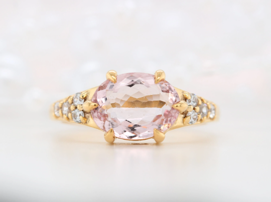 Oval Pink Morganite Stone 10K Yellow Gold Engagement Ring