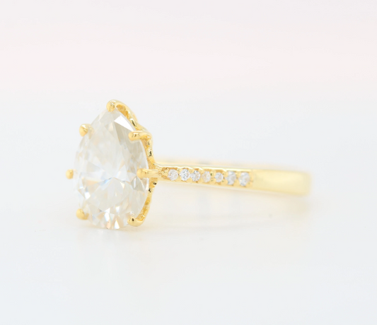 Rose Gold White Pear Moissanite Diamond Engagement Ring