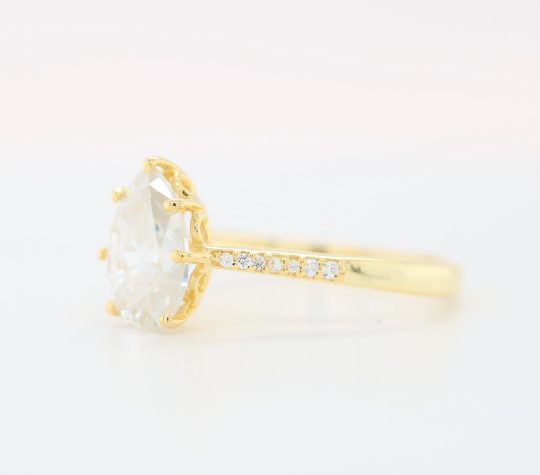 Rose Gold White Pear Moissanite Diamond Engagement Ring