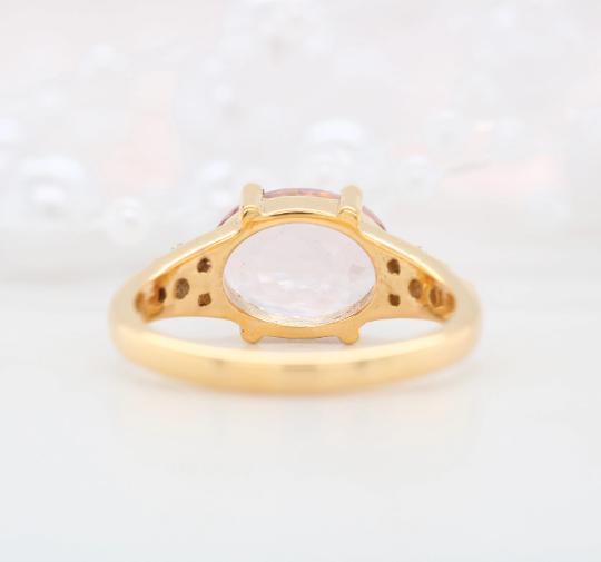 Oval Pink Morganite Stone 10K Yellow Gold Engagement Ring