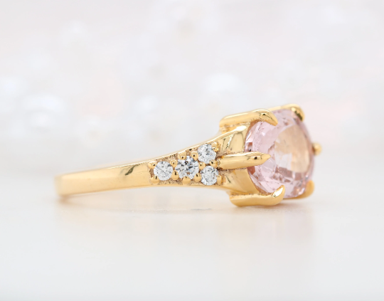 Oval Pink Morganite Stone 10K Yellow Gold Engagement Ring