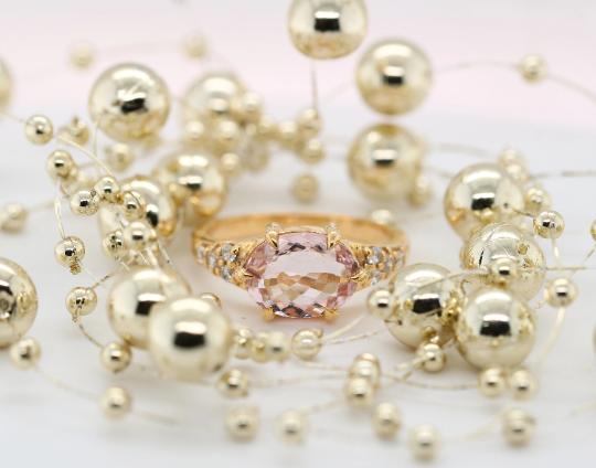 Oval Pink Morganite Stone 10K Yellow Gold Engagement Ring