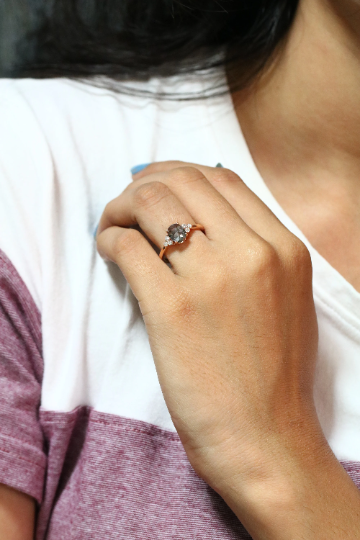 4 Prongs 14K Rose Gold Salt and Pepper Oval Diamond For Engagement Ring