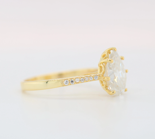 Rose Gold White Pear Moissanite Diamond Engagement Ring