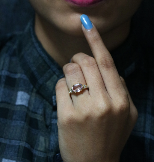 Oval Pink Morganite Stone 10K Yellow Gold Engagement Ring