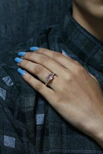 Oval Pink Morganite Stone 10K Yellow Gold Engagement Ring